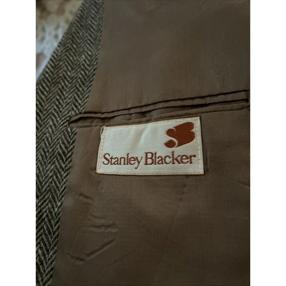Vtg Stanley Blacker Herringbone Tweed Blazer Jacket 44 Wool Tan Brown Sport Coat